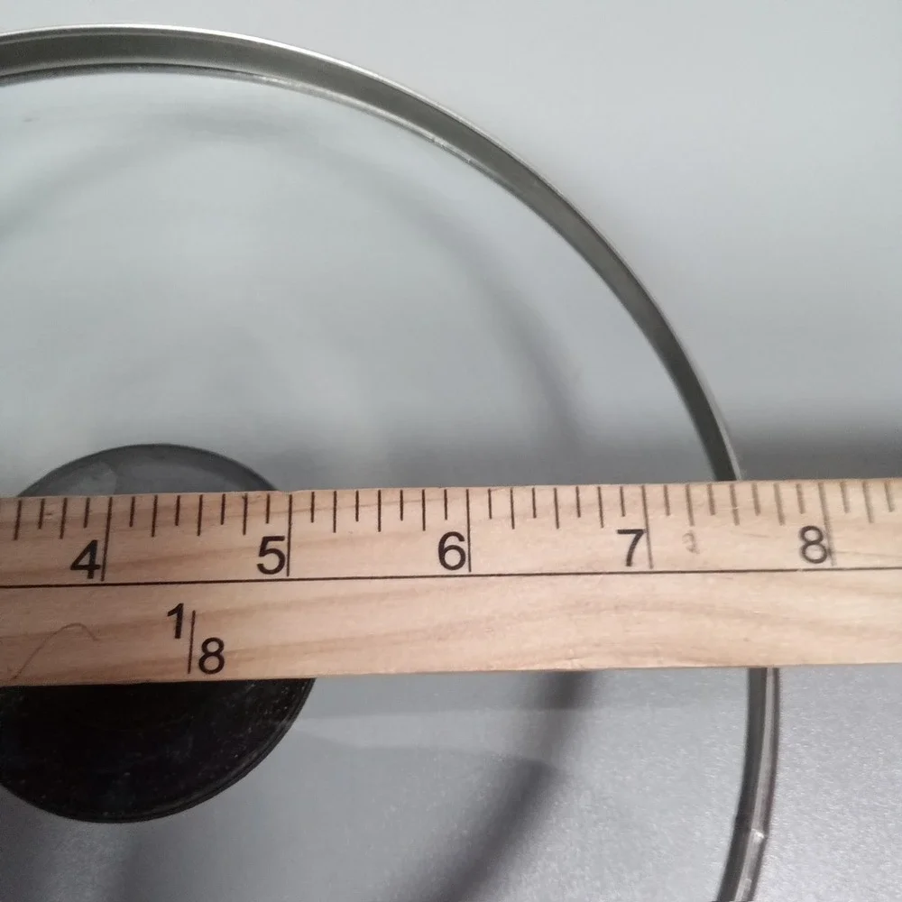 ELIM 8.25 Inch Tempered Glass Replacement‎ Lid Stainless Steel Rim Black Knob